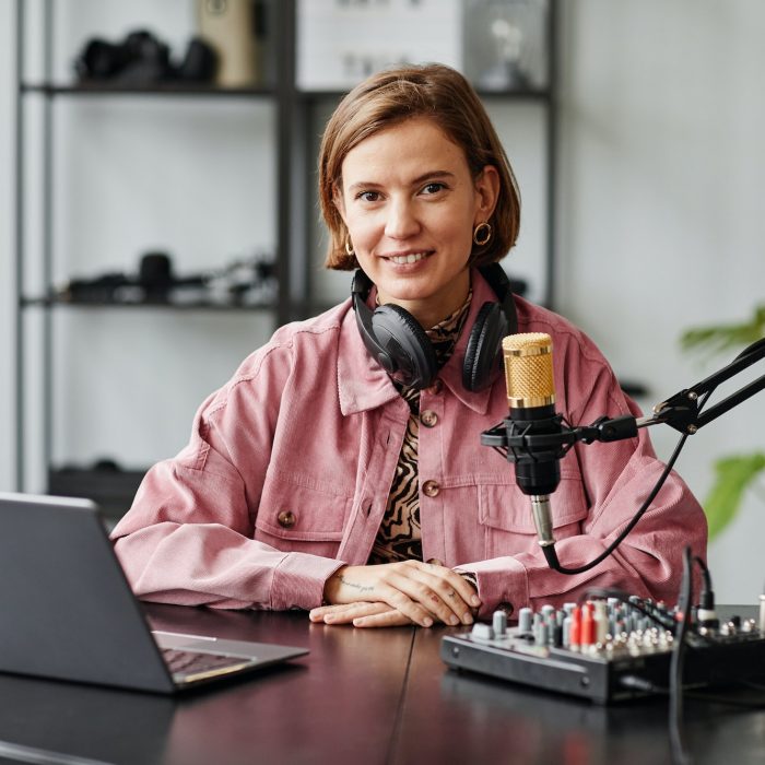 Female Podcaster Smiling